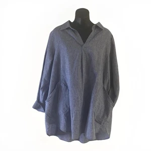 Jones & Co JONES NEW YORK 2X Leinenmischung Tunika Top blau Popover Rollriegel Taschen - Bild 1 von 7