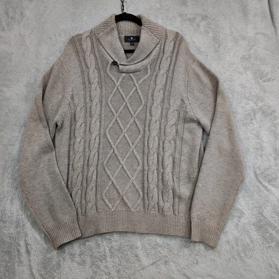 Тоскано мужской кабель вязаный свитер XL мериносовой шерсти смесь шаль рыбака дедушки - Изображение 1 из 4