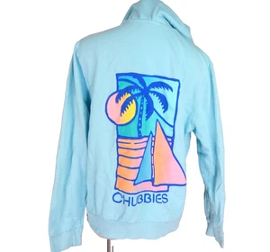 Chubbies Felpa Uomo Grande con Cappuccio Lounge Grafica Full Zip Blu Chiaro Spiaggia Palma - Foto 1 di 4