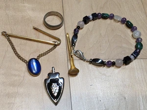 Lotto misto vintage design cucchiaio gioielli cravatta bracciale anello argento - Foto 1 di 6