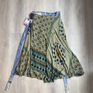 Darn Good Yarn Sari Silk Reversible Wrap Skirt Women’s Size 4–12 Ankle Length - Picture 1 of 13