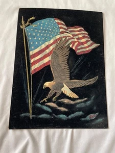 Vintage Patriotic Bald Eagle & American Flag Velvet Art Print - Picture 1 of 5