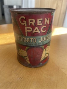 Antique Vintage Gren Pac Top Tomato Juice Original Label Can - Imagen 1 de 5