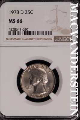 1978-D Washington Quarter - NGC MS 66 - Brilliant Unc  Lustrous  #SLG596 - Image 1 of 2