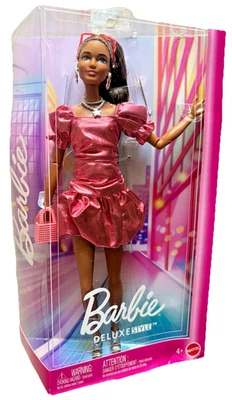 Barbie Deluxe Style Doll #6 in Metallic Coral Dress with Bubble Hem NEW 4+ - Image 1 of 4