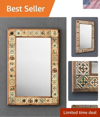 Элегантный твердого дерева в рамке мозаика настенное зеркало с марокканским узором - 43 x 63 см - Изображение 1 из 4