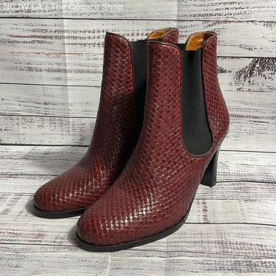 Stephane Kelian Burgundy Woven Leather Pump Heel Ankle Boot Women's 7.5 US/38 EU - Image 1 of 4