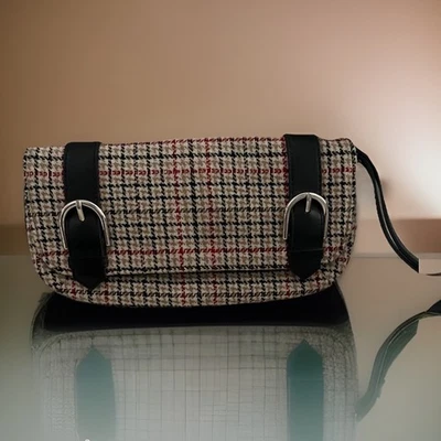 Bolso sin asas Loft (AnneTayor) marfil a cuadros tweed con correas/hebillas y correa de cuero sintético Foto 1 de 4
