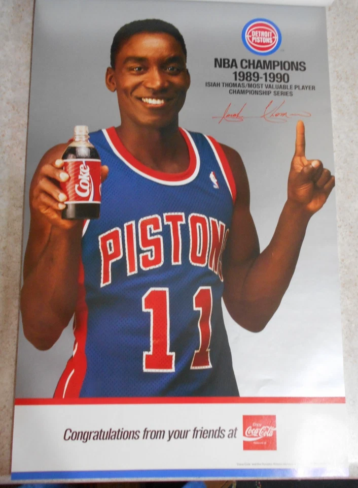Detroit Pistons poster Isiah Thomas 17.125" x 11" 1989 1990 NBA Champs Coke - Image 1 of 1