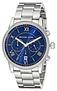 Nuovo Michael Kors Hawthorne Argento, Romano #' S, Chrono, Blu Navy Quadrante - Foto 1 di 5