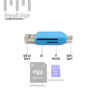 2 in 1 USB Type C to TF(microSD) and SD card reader writer adapter - Picture 1 of 7