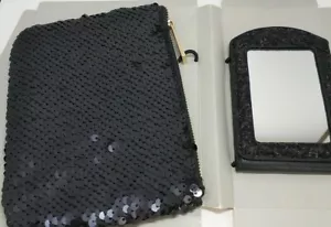 A New Day Small -Black- Gray Zip up Sequin Bag And Glitter Mirror - Picture 1 of 3