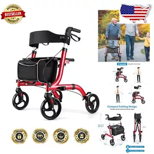 Adjustable Rollator Walker for Seniors - Folding Lightweight Mobility Aid in Red - Picture 1 of 10