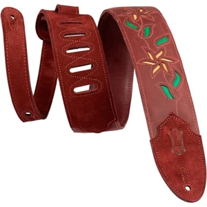 Levy's 2.5" Flowering Vine Leather Guitar Strap Burgundy/Yellow - Picture 1 of 3
