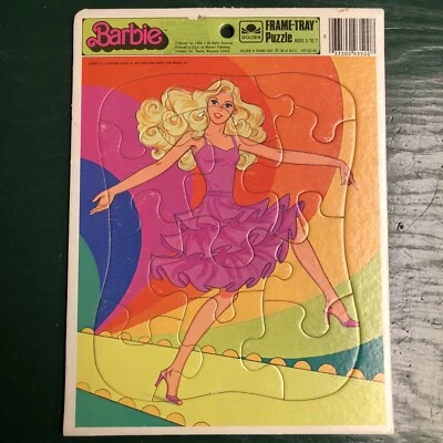 Vintage Barbie Pink Dress 1984 Golden Frame-Tray Cardboard Puzzle Mattel - Image 1 of 4
