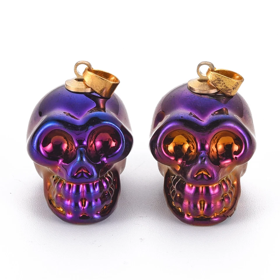 Colgantes de vidrio K9 de electroplata calavera 5 piezas con fianzas de latón dorado 25x26 ~ 27x19 mm Foto 1 de 1