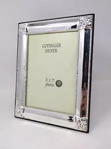 Godinger Plata 5x7 Marco de Fotos Mesa Soporte de Fotos Borde con Cuentas ¡Hermoso! - Imagen 1 de 4