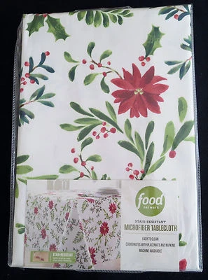 Food Network Poinsettias Holly Pine 70" ROUND Tablecloth & Set of 4 NAPKINS NWT - Image 1 of 4