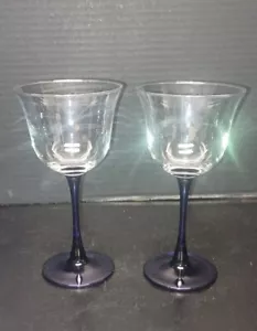 Vintage Pair CRISTAL D’ARQUES Cobalt Blue Stem Tulip Crystal Wine Glasses (2) - Picture 1 of 6