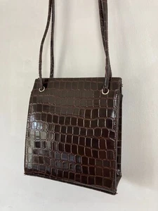 Bolso de Mano Vintage Bolso de Hombro Marrón Charol Imitación Cuero Mick Croc Años 90 Carrera - Imagen 1 de 6