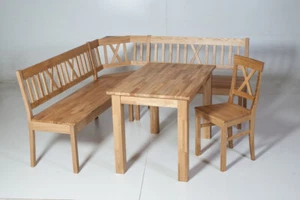 Truheneckbank Eckbank 194x154 Tisch 2 Stühle Wild Eiche massiv geölt ohne Kissen - Bild 1 von 6