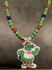 NEW Philadelphia Phillies Phanatic Inspired Dangle Suncatcher Beaded Necklace - Picture 1 of 1