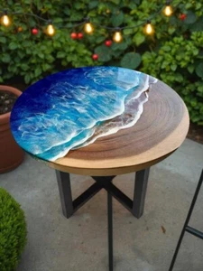 Ocean Epoxy Resin Coffee Table Top Wooden Center Table Top Garden Decor - Picture 1 of 7