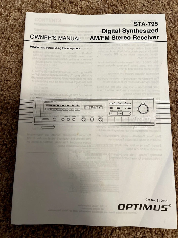 Manual for Optimus AM/FM STA-795 Stereo Receiver STA 795 - Image 1 of 1