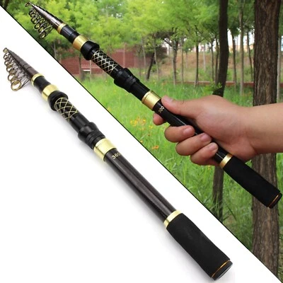 Spinning Fishing Rod Pole Lure Fast 30T High Carbon Fiber EVA Handle Telescopic - Image 1 of 4