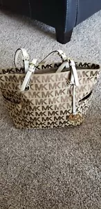 MICHAEL Michael Kors Khaki Brown Signature Jacquard Tote Bag - Picture 1 of 6