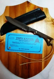 NEW Tops Knife Rocky Mountain spikeBronze/Black leather sheath Backup/boot knife - Picture 1 of 9