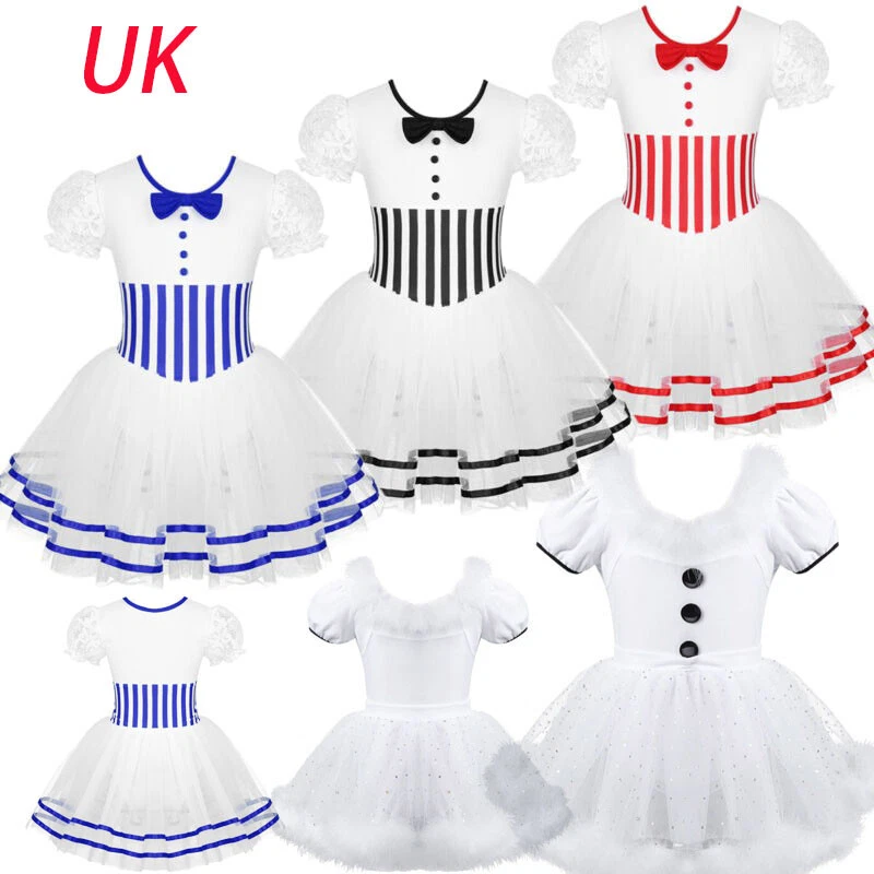 UK Girls Dance Dress Christmas Short Puff Sleeves Ice Skating Mesh Leotard Kids - Image 1 of 1
