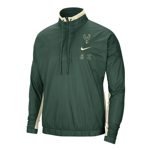 Mens Nike Milwaukee Bucks Courtside Nylon 1/2 Zip Pullover Jacket Green 2XL Cover