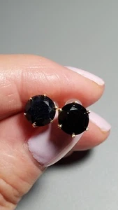 5.14 CTW GENUINE BLACK SAPPHIRE 10KT SOLID YELLOW GOLD STUD EARRINGS - Picture 1 of 24