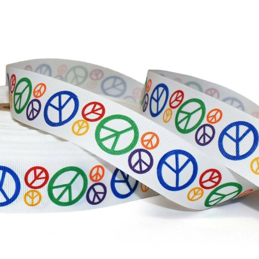 5 Yards Colorful Peace Signs Hippie Love Novelty Grosgrain Ribbon 1"W - Image 1 of 1