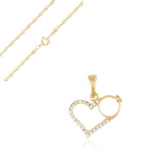 Collier - Femme - Pendentif - Coeur - Motif Bague - Plaqué Or Jaune 750/1000 - Photo 1/4