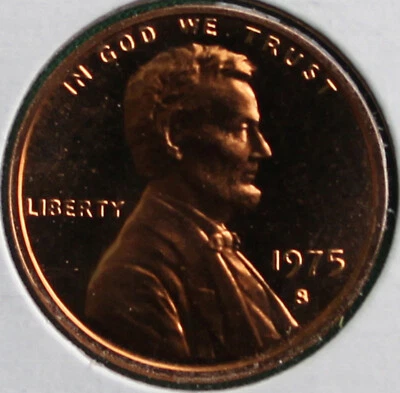 1975 S Lincoln Penny One-Cent Proof U.S. Mint Copper Coin 1c from Proof Set - Image 1 of 2