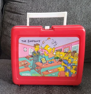 1990 The Simpson's Red Plastic Lunchbox & Thermos - Picture 1 of 11