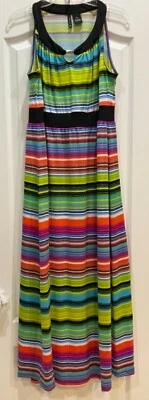 New Directions Maxi Dress Size Petite Large Rainbow Colors Keyhole Neck 67  - Image 1 of 4