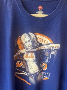 Dc Comics Harley Quinn Good Night New York METS Baseball T-shirt Blue 2XL - Picture 1 of 7