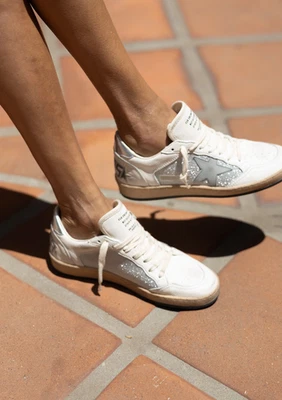 Golden Goose Ball Star Sneaker White Leather/Gray/Silver Sparkle 39 New in Box - Image 1 of 4