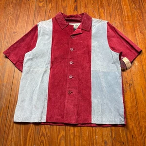 NEU Vintage M Julian Wilsons Lederhemd Herren Größe XL rot grau Knopfleiste - Bild 1 von 12