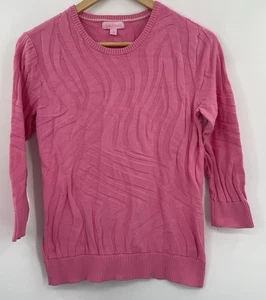 Lilly Pulitzer Sweater Large Solid White Zebra Stripe 3/4 Sleeve Lightweight - Picture 1 of 4