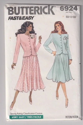 6924 BUTTERICK Easy - JACKET & SKIRT - Sz 14/16/18 - Image 1 of 2