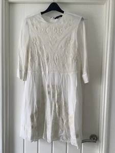 French Connection Ivory Embroidered Dress With 3/4 Sleeves Size S - Picture 1 of 5