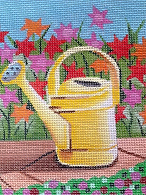 Needlepoint Canvas Hand Stitch Painted Watering Can 5221D 5" Square Design SIze - Image 1 of 3