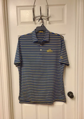 Polo de golf Peter Millar THE OPEN para hombre talla GRANDE azul marino a rayas EXCELENTE ESTADO ~ LG Foto 1 de 4