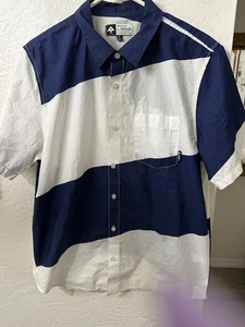 Lifted Research Group LRG Blue White Striped Collared Shirt Size Medium - Picture 1 of 5