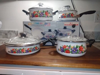 Novo Conjunto de Panelas Vintage Better Chef 8 Peças Flores Florais Esmaltadas - Imagem 1 de 4