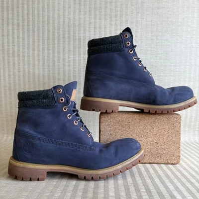 Timberland 6" Premium Boots Mens Size 12 Navy Blue Nubuck Suede Leather Shoes - Image 1 of 4